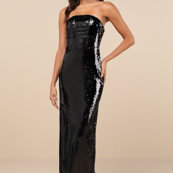 Lulus Dresses & Skirts - Lulus Dazzling Extravagance Black Sequin Strapless Bustier Maxi Dress - Size XL
